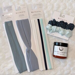 Athleta headbands, scrunchies and body butter
